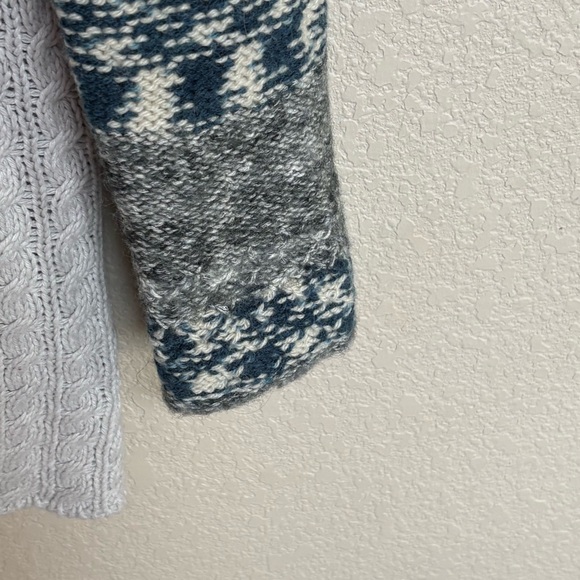 Free People We The Free Gray Blue Fair Isle Hooded Cardigan Sweater Coat Medium - Picture 7 of 8